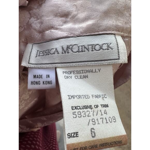 VTG JESSICA McCLINTOCK Pink Silk Lace Prairie Dress High Neck Victorian Cottage - Picture 9 of 16